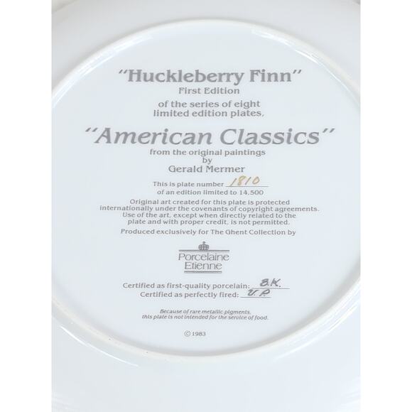 Huckleberry Film American Classics 9 1/4" Porcelain Year 1983 Wall Decor Plate - Picture 10 of 11